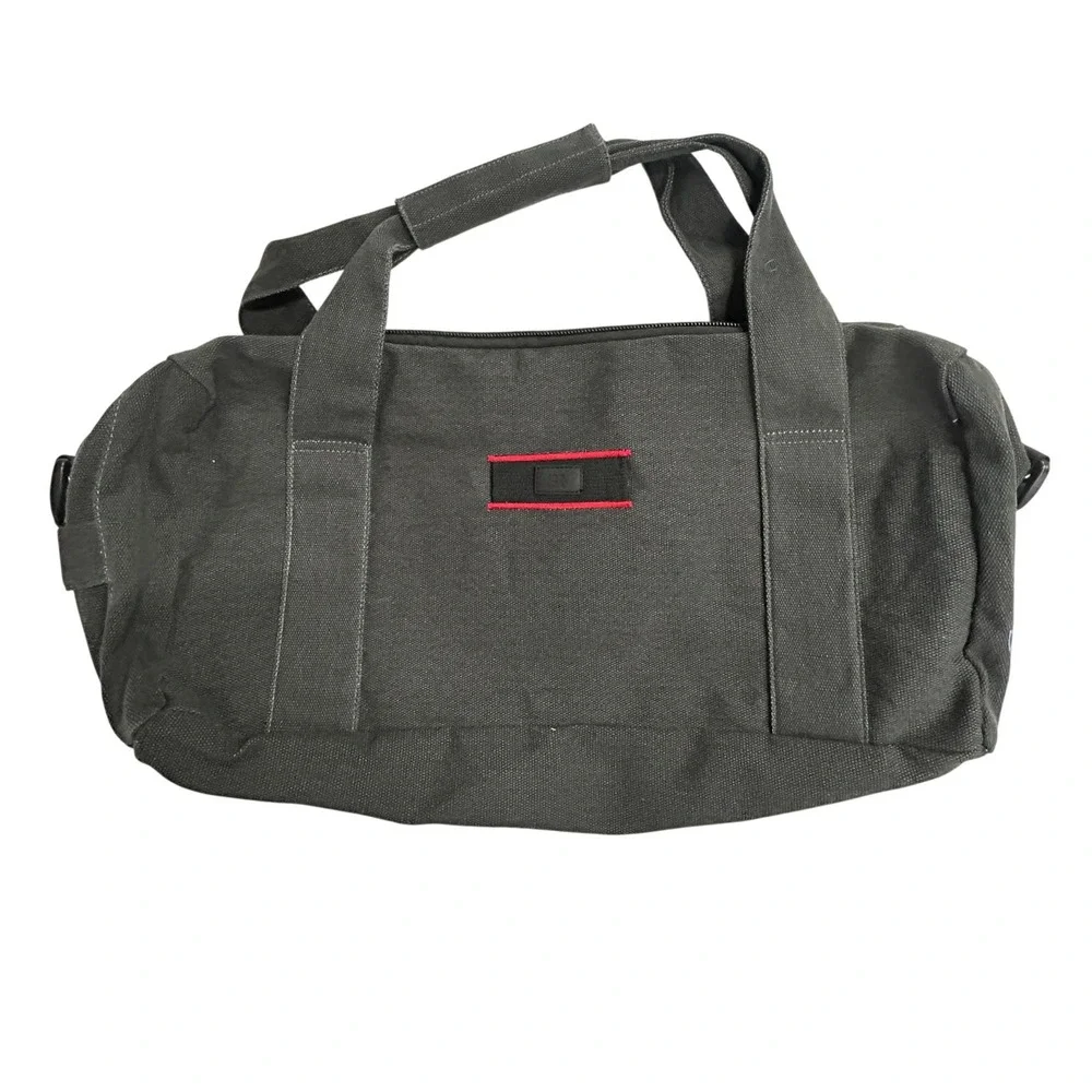 Banana Republic Canvas Duffle Bag Red Trim Medium Charcoal Gray Gorpcore Utility